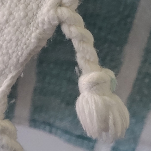 Beachy Woven Textured Cotton Throw Rug with Fringe - Picture 3 of 7